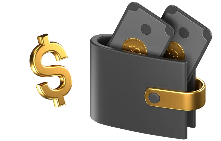 billetera con símbolo de dólar